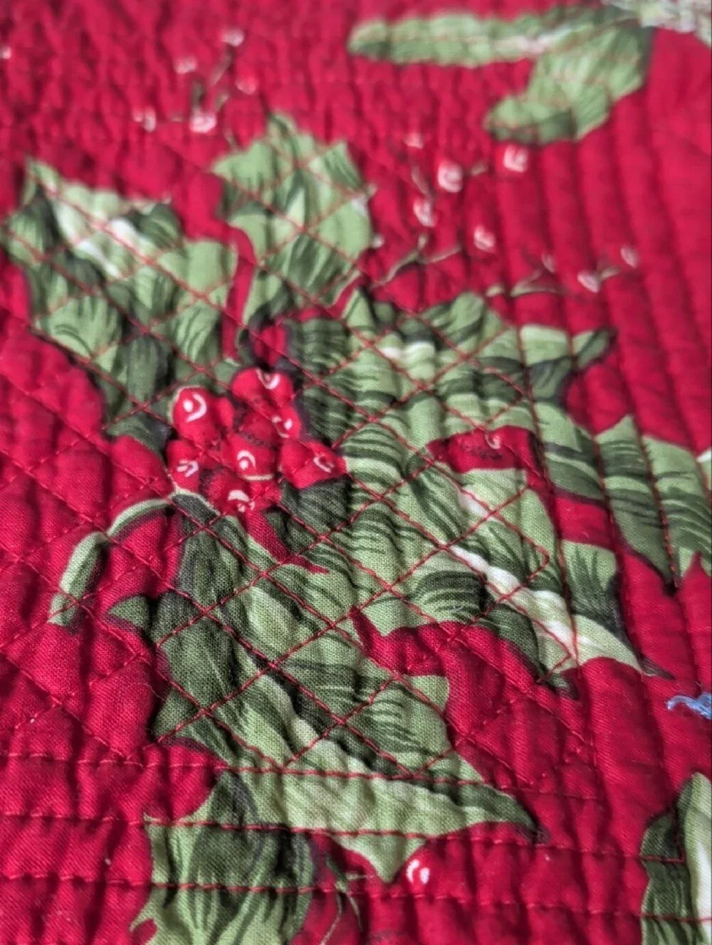 Mistletoe & Holly Vibrant Red  & Green  Quilted Placemat Christmas Holiday